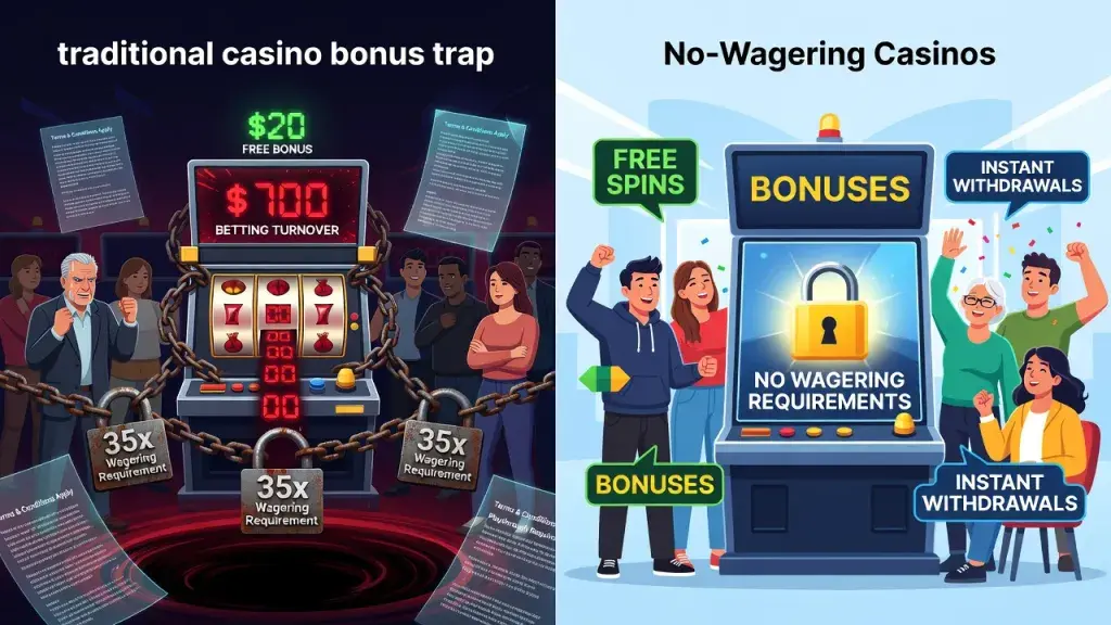 No-Wagering Casinos Explained: Free Spins, Bonuses, and Instant Withdrawals Without Wagering Requirements